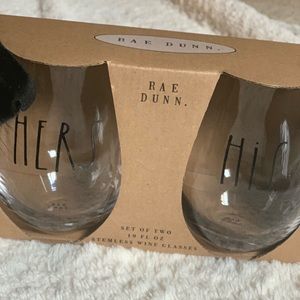 Rae Dunn stemless his and hers wine glasses